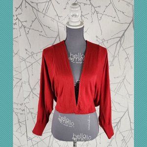 Faconnable Red Silk Cashmere Blend Knit Open Front Cropped Cardigan